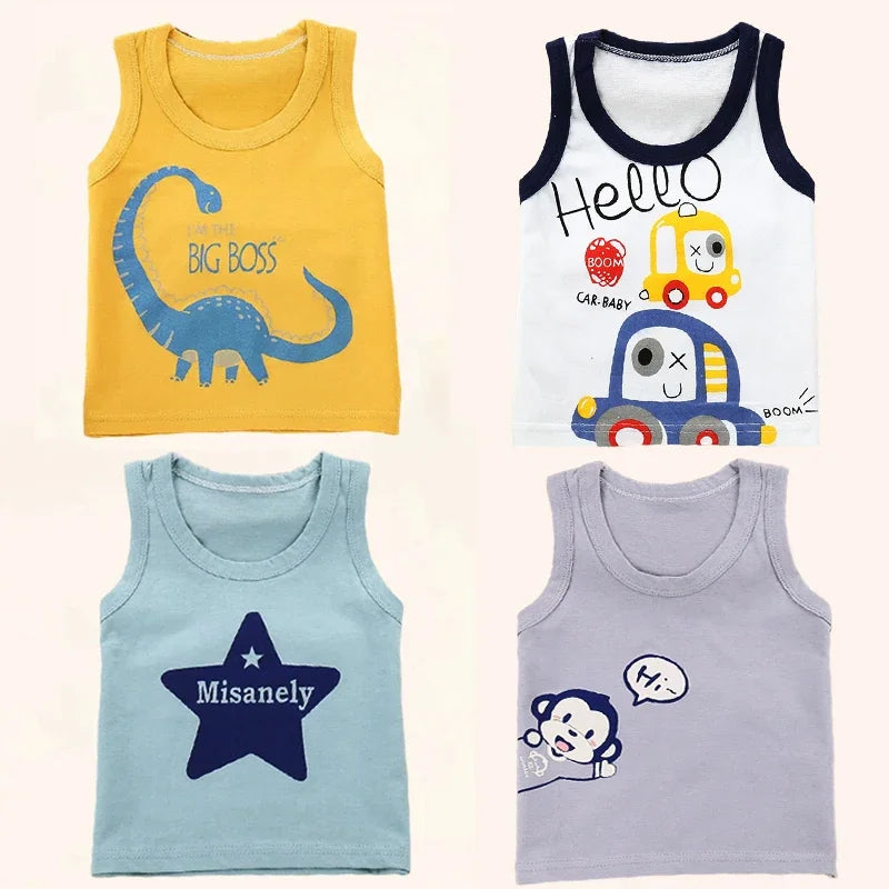 Summer Kids Tops Clothes Tank Sleeveless Breathable Cotton Children T-shirt Vest Top Clothing Outfit Cartoon Boys Girls 0-7Years