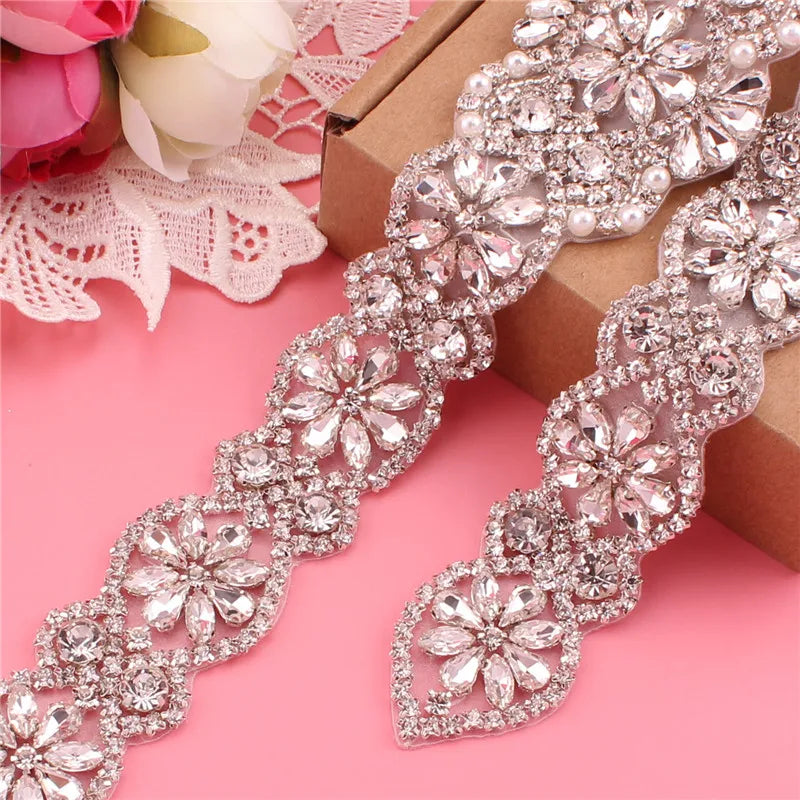 Crystal bridal belt with ribbons, handmade silver wedding belt, cookie patient belt for wedding evening dresses