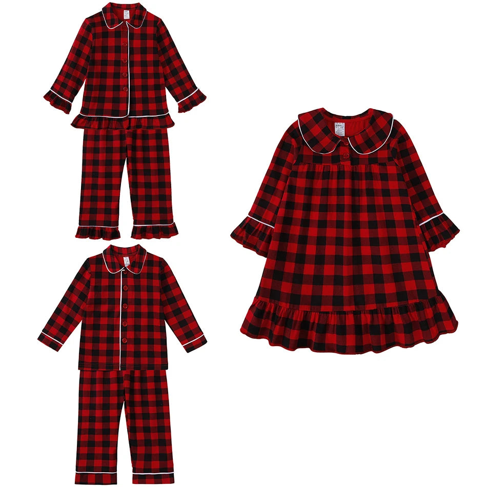 Weihnachts-Loungewear für Kleinkinder, rot/schwarz kariert, langärmelig, lässiger Pyjama für Babys, Jungen und Mädchen, weiche, warme Nachtwäsche