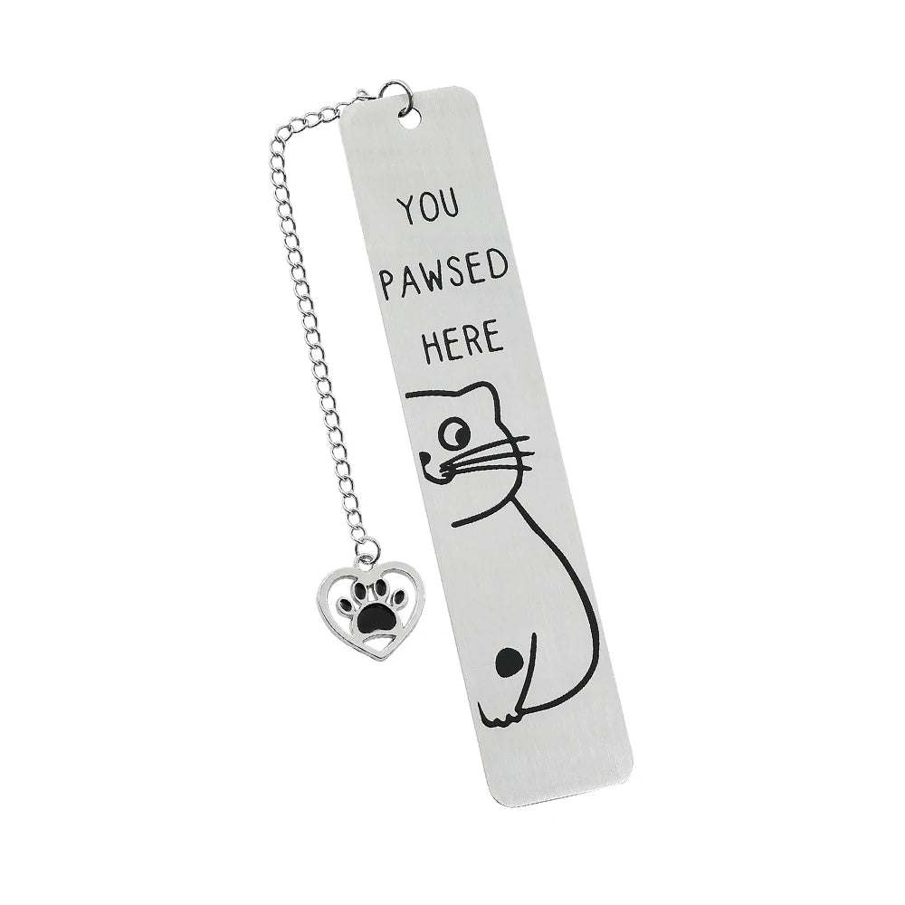 Cute Cat Metal Bookmark,Funny You Pawsed Here Cat Stainless Steel Bookmarks with Tassel, Reading Supplies Gift for Cat Book Love