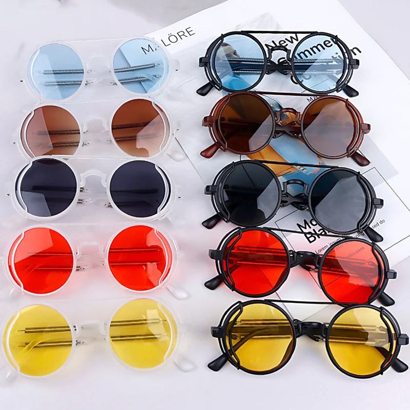 Classic Gothic Steampunk Sunglasses Double Spring Leg Glasses Men's Brand Designer Round Punk Eyewear Women UV400 Protection