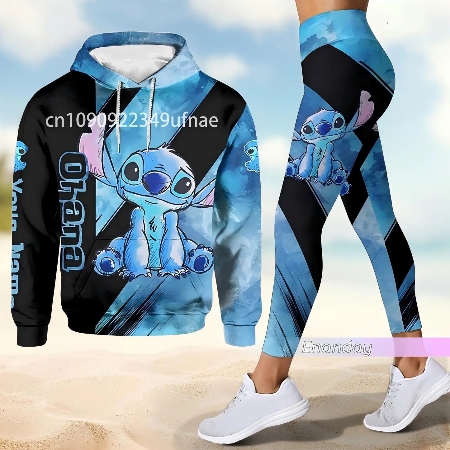 2025 Disney 3D hoodie sports yoga pants Stitch Fashion Women's tracksuit 3D