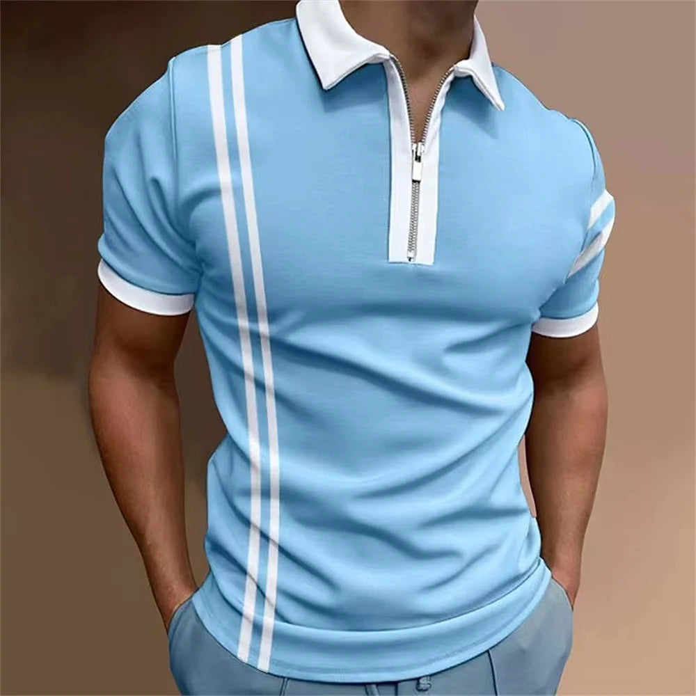 Striped Printed Short Sleeve Polo Shirt Summer Golf Clothing High Quality Tops Simple Men Clothing Loose Oversized Pullover 2023