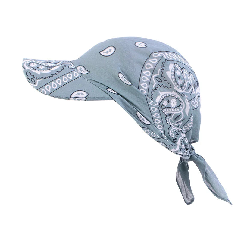 New Women Cotton Paisley Head Scarf Visor Hat With Wide Brim Sunhat Summer Beach UV Protection Sun Hats Adjustable Baseball Cap