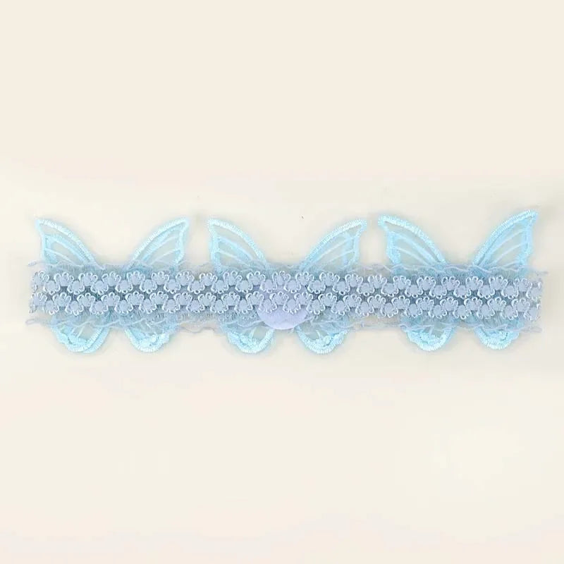 Oaoleer Blue Lace Butterfly Headband Mesh Butterfly Hairband for Baby Girl Soft Elastic Nylon Hair Band Toddler Hair Accessories