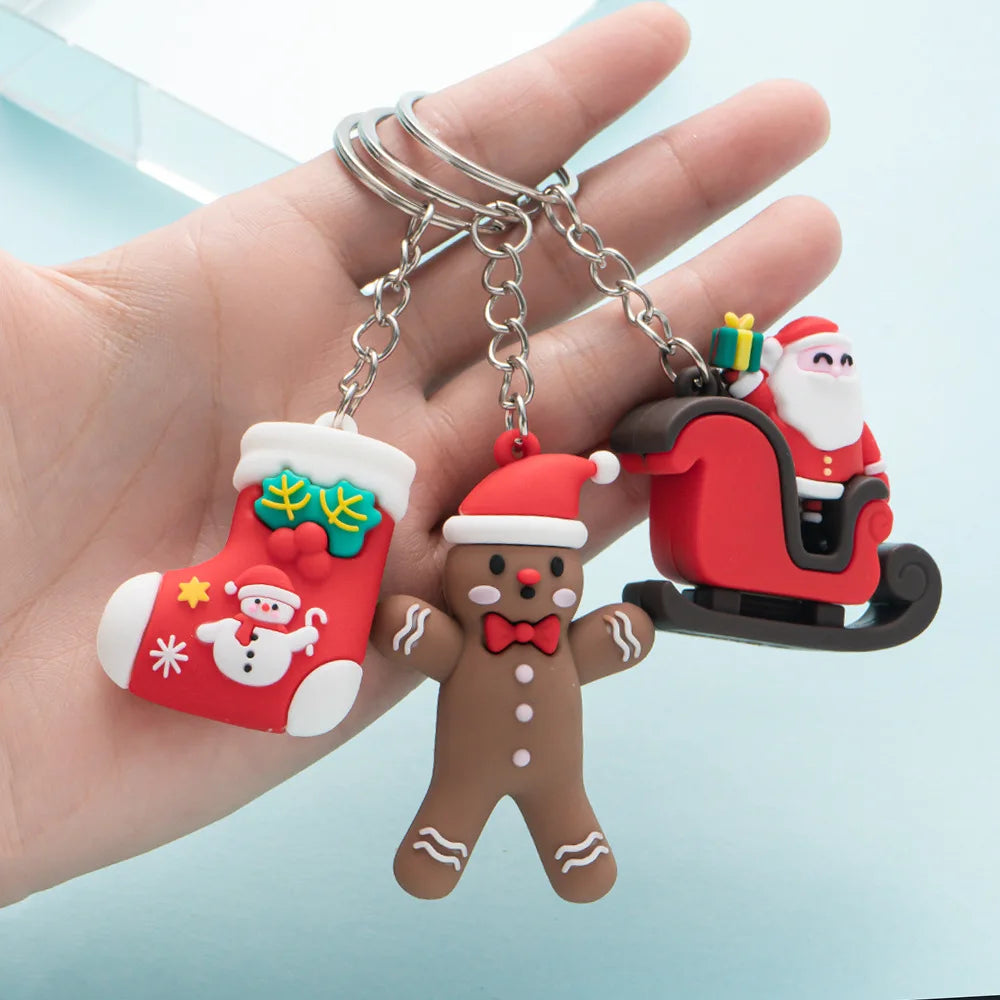 Christmas Keychain Cartoon Cute Doll Pendant Santa Claus Snowman Tree Keyring for Men Women Party Decoration Souvenir