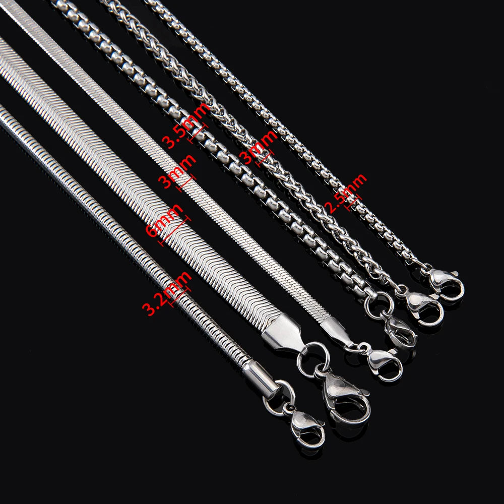 No Fade 5pcs Stainless Steel Twist Chain Necklace Box Snake Chain with Clasp Open Ring DIY Men Jewelry Making Findings Accessory