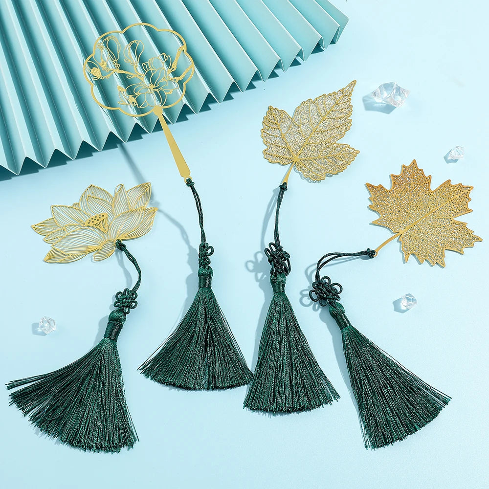Golden Sycamore Leaves Tassels Hollow Out Bookmark Stainless Steel Page Marker Supplies Stationery Bookmark for Teachers Student
