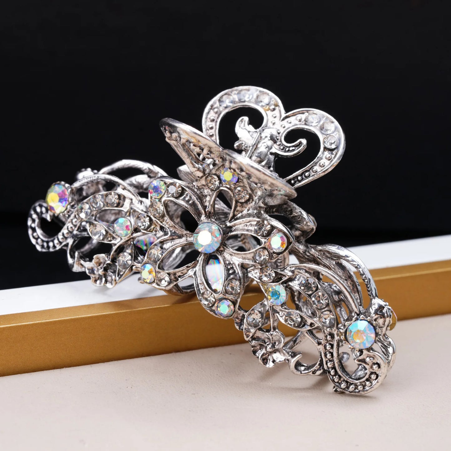 Baroque World Hair Claw The Nostalgia Style Hollow Out Design Rhinestone Hair Claw Clips Alloy Hair Accessories for Women Girls