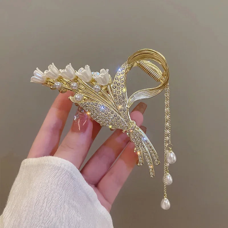 Pearl Flower Tassel Hair Claw for Women Cute Sweet Hair Clip Girls Fashion Elegance Headdress Korean Exquisite Hair Accessoires
