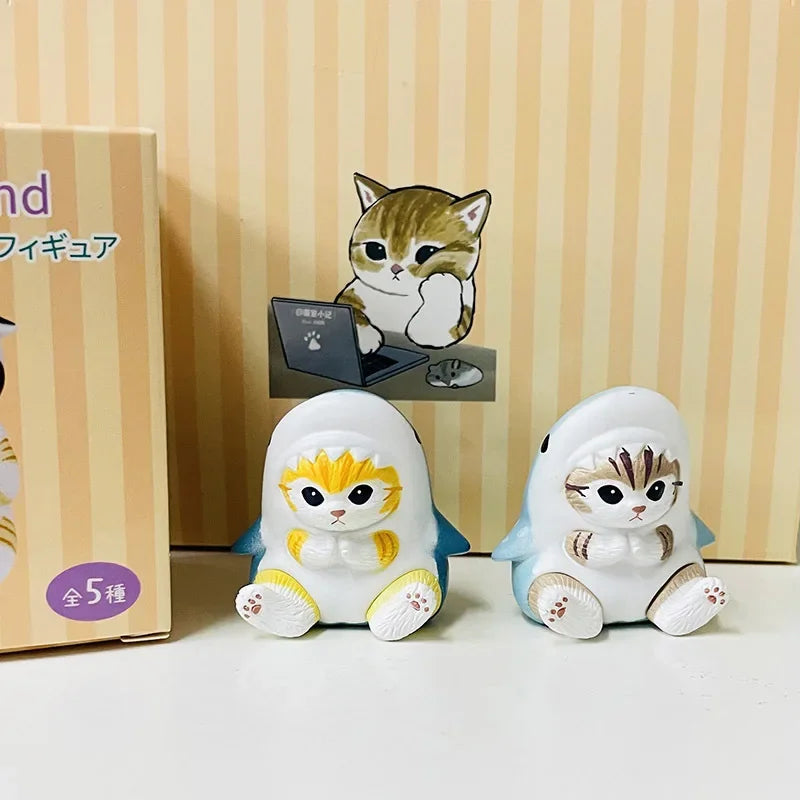 Eikoh Egg Box Blind Box Mofusand Cat Shark Illustration Designer Shark Cat Collection Model Scenery 5 Decorations For Kid's Gift