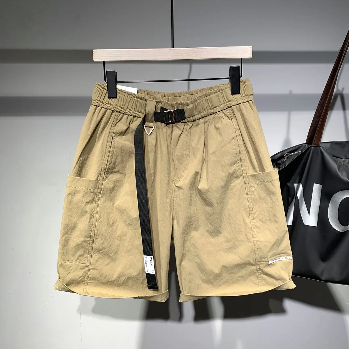 Cargo-Shorts Herren, einfarbig, modisch, Streetwear, japanischer Stil, große Taschen, elastische Taille, schön, fortschrittlich, lässig, Sommer, knielang 