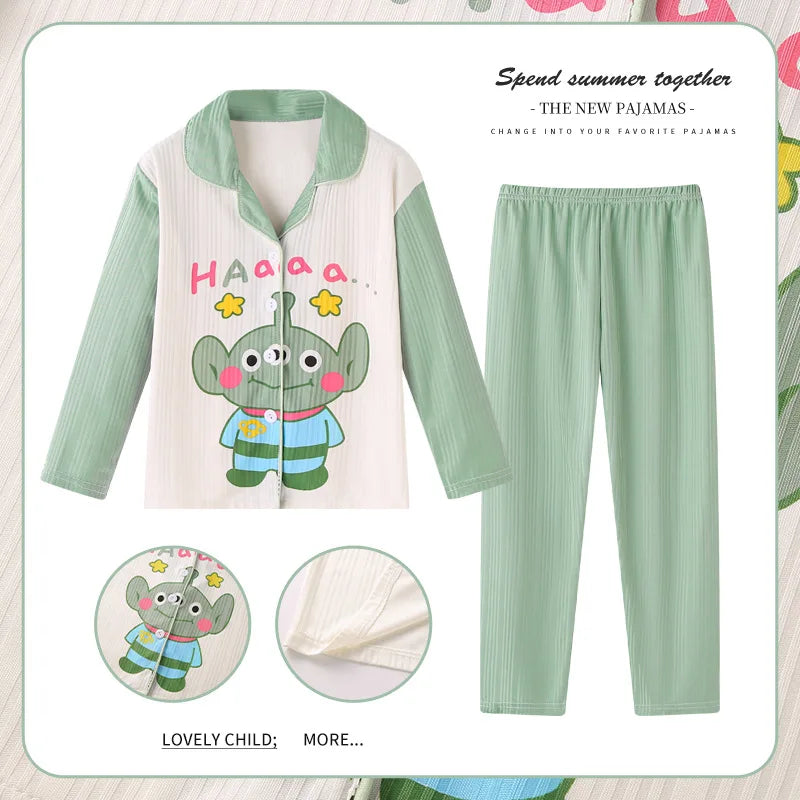 Girls' Autumn Jacquard Strips Sleepwear Pajama Robe Children's Clothing Mother Kids