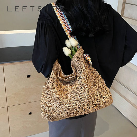 Large Design Straw Shoulder Bags for Women 2024 Y2K Korean Fashion Summer Shoulder Bags Travel Handbags and Purses Beach Bag