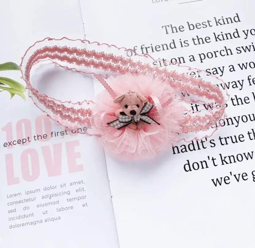 Newborn Toddlers Chiffon headbands Girls Lvely bear pink headwear strech hair bands kids hair accessories headdress