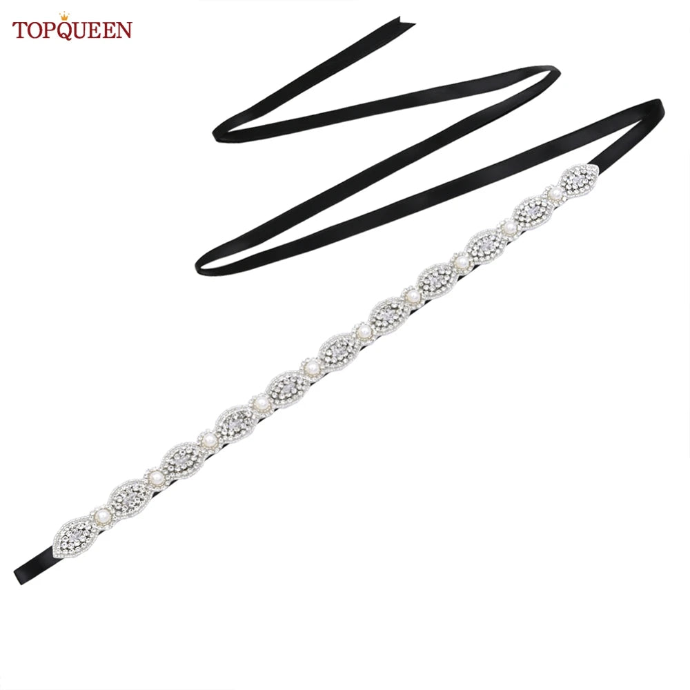 TOPQUEEN Bridal Belt Pearls Crystal Decoration Sash for Women Ladies Wedding Evening Party Dress Gown Applique Handmade  S435