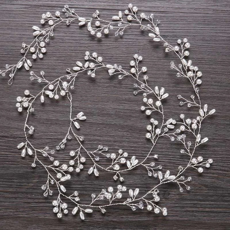 50-150cm Wedding Pearl Headband For Women Bridal Vine Rhinestone Hairband Crown Headpiece Wedding Hair Jewelry Hair Accessories