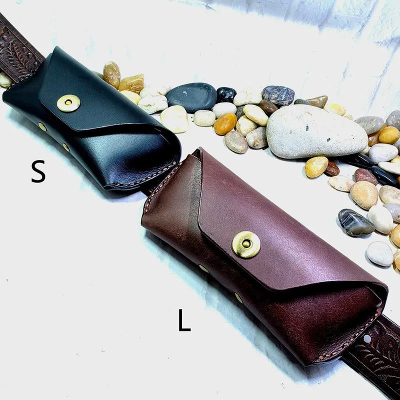 Blongk Glasses Case Waist Bag Handmade Genuine Leather Sunglasses Box Pocket Belt Pack Portable Men Women YJHd-2S