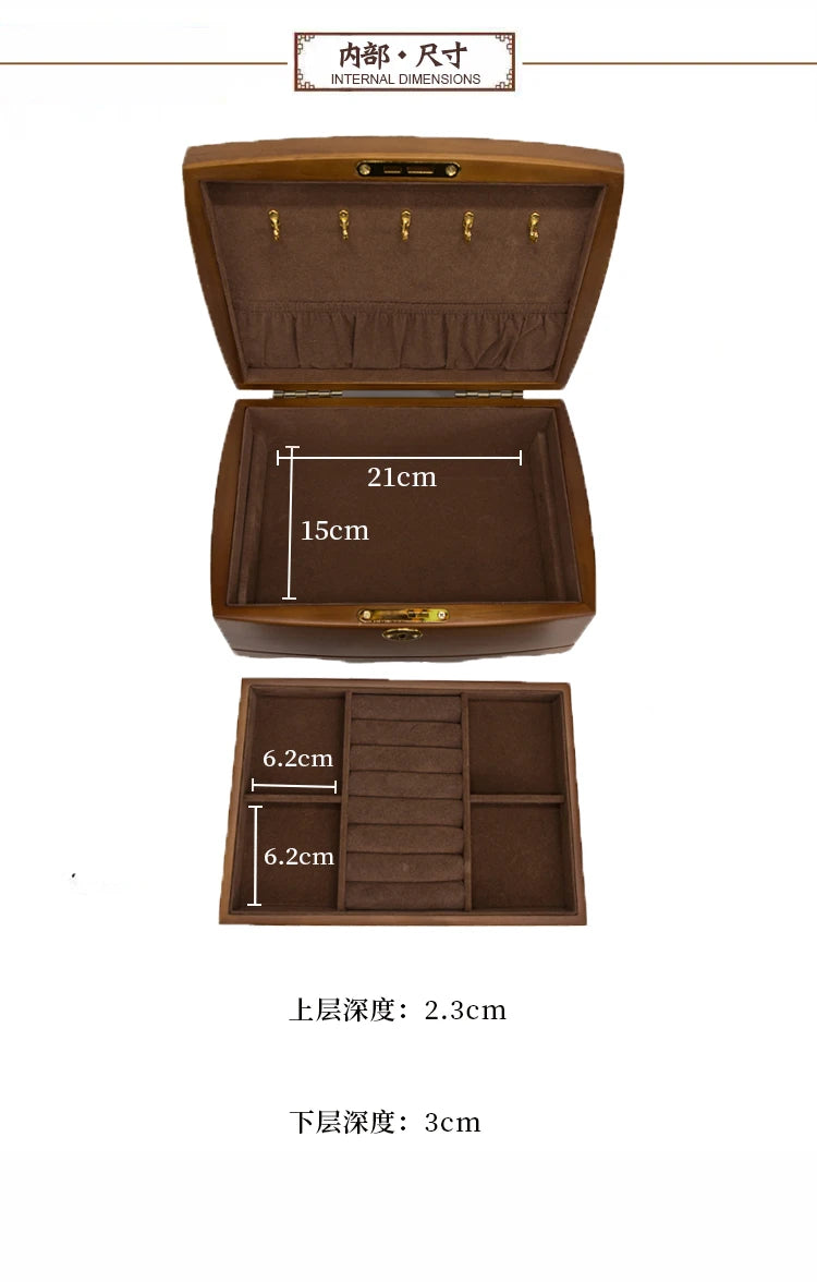 2021 New Solid Wood Jewelry Box With Lock To Make European High-End Luxury Retro Jewelry Jewelry Earrings Necklace Storage Box