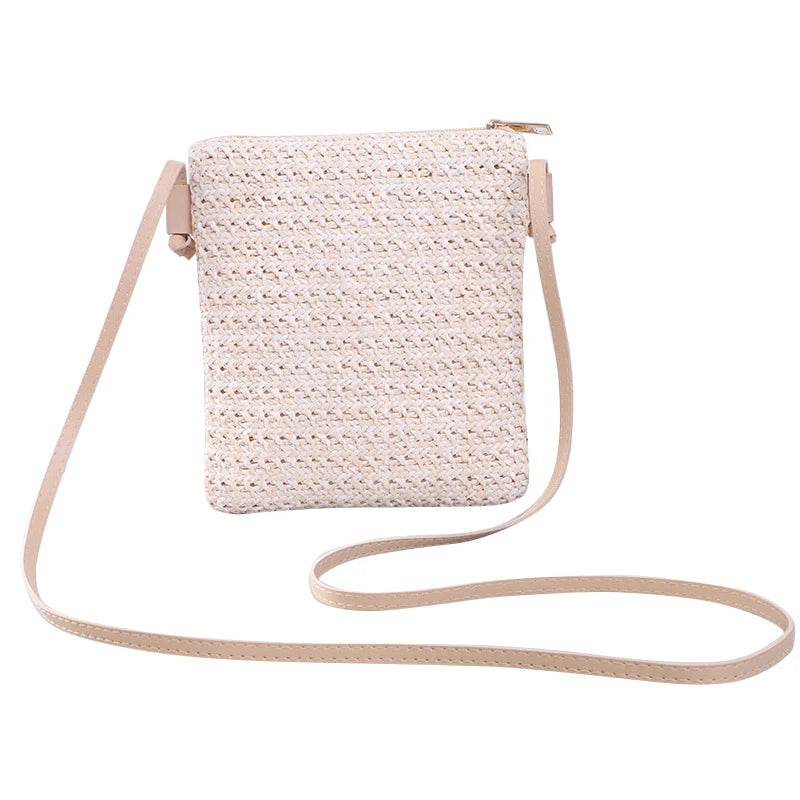 Straw Plait Small Square Bags One Shoulder Slanted Cross Bag Handbag Coin Purses Casual Holiday Beach Bag
