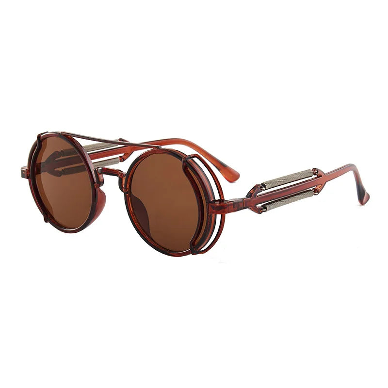 Classic Gothic Steampunk Sunglasses Double Spring Leg Glasses Men's Brand Designer Round Punk Eyewear Women UV400 Protection