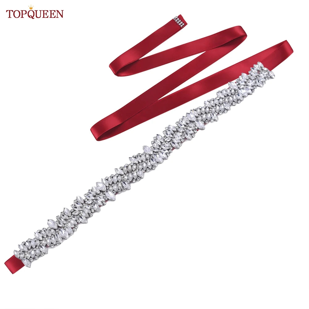 TOPQUEEN S81 Woman Bridal Wedding Decorative Belt for Party Evening Dress Accessories Female Fashion Belts Silver Rhinestones