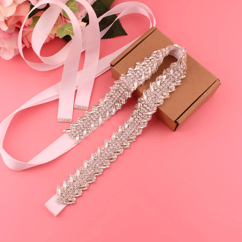 Crystal bridal belt with ribbons, handmade silver wedding belt, cookie patient belt for wedding evening dresses