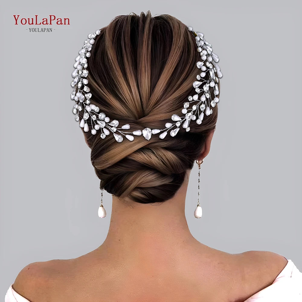YouLaPan Rhinestone Wedding Forehead Headband Pearl Women Headdress Bridal Head Jewelry Tiara Bridesmaid Hair Accessories HP835