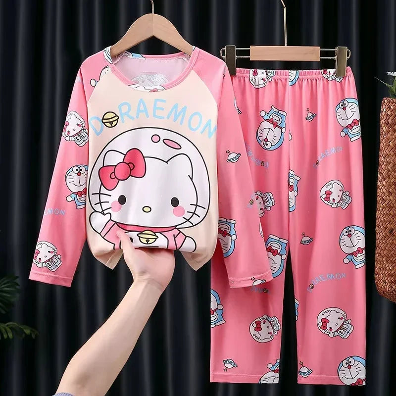 Anime Children Pajama Sets Long Sleeved Casual Boys Girls Home Clothing Set Comfortable Soft Warm Sleepwear Autumn Winter