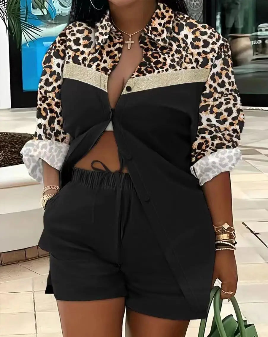 2025 Clothes for Women Fashion Women Long Sleeve Printing Two Piece Sets Womens Outifits Top Short Matching Sets Women Clothing