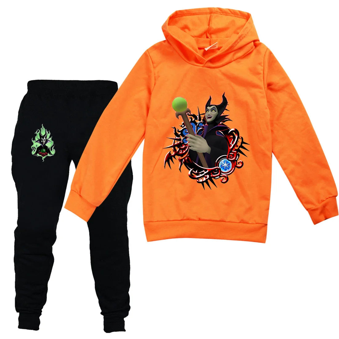 Maleficent Kids Sportswear Suits Girls Boys Casual Thin Hoodie Black Pants Teen Chilren Outerwear Clothing Sets