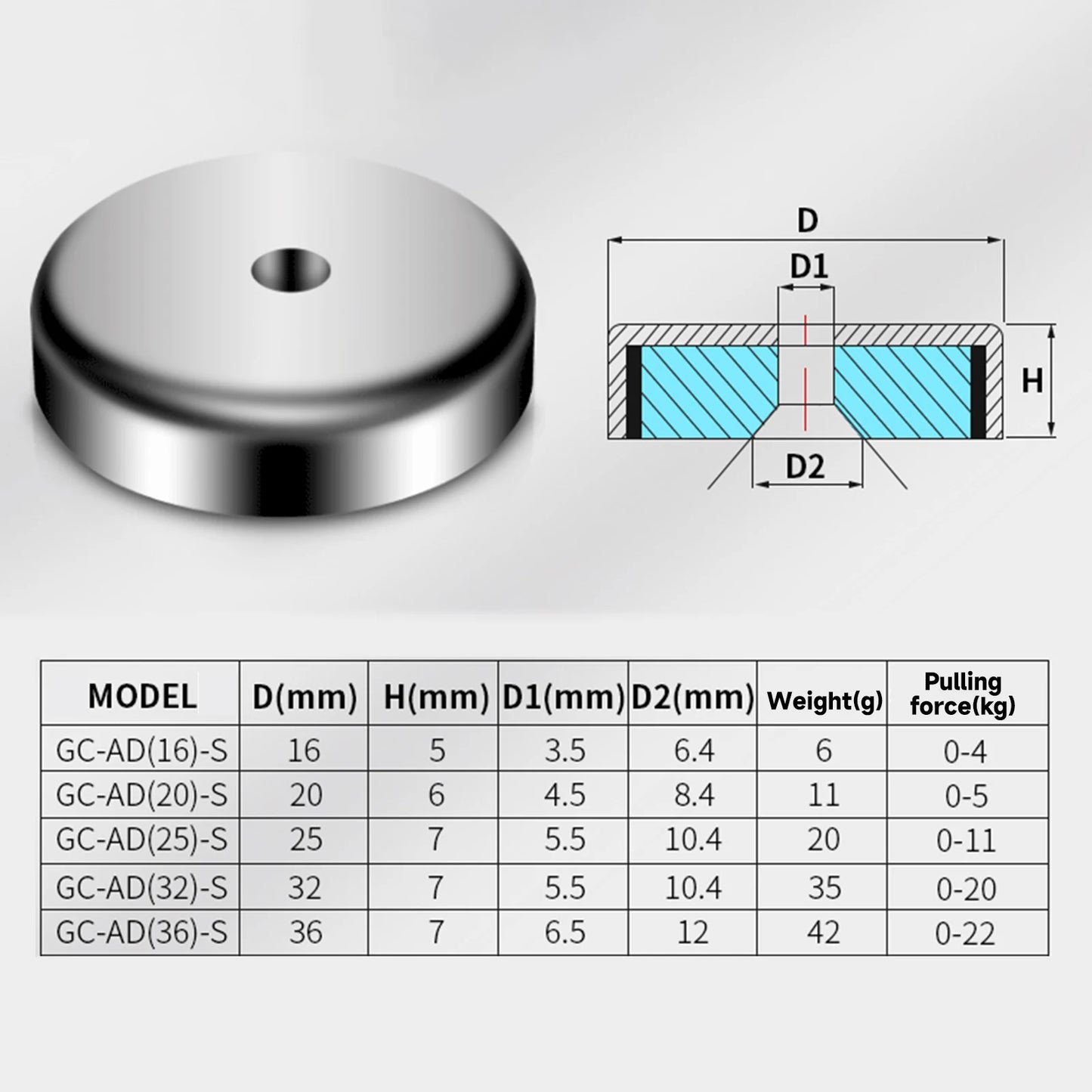 Starker Magnet mit Haken, rund, Neodym-Erdmagnet, Aufhängerhaken für Kühlschrank, Werkzeugkasten 