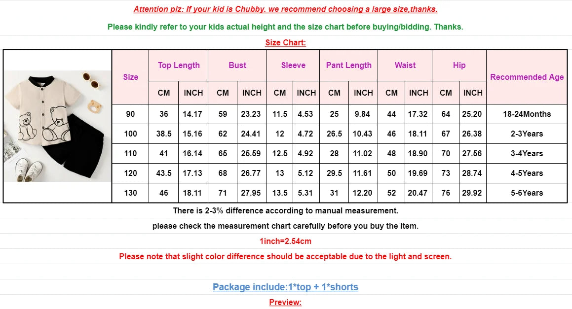 طقم ملابس للأطفال الأولاد مكون من قطعتين، قميص بأكمام قصيرة وأزرار بطبعة دب + شورت، ملابس حفلات عيد ميلاد عصرية للأولاد من سن 1 إلى 6 سنوات 