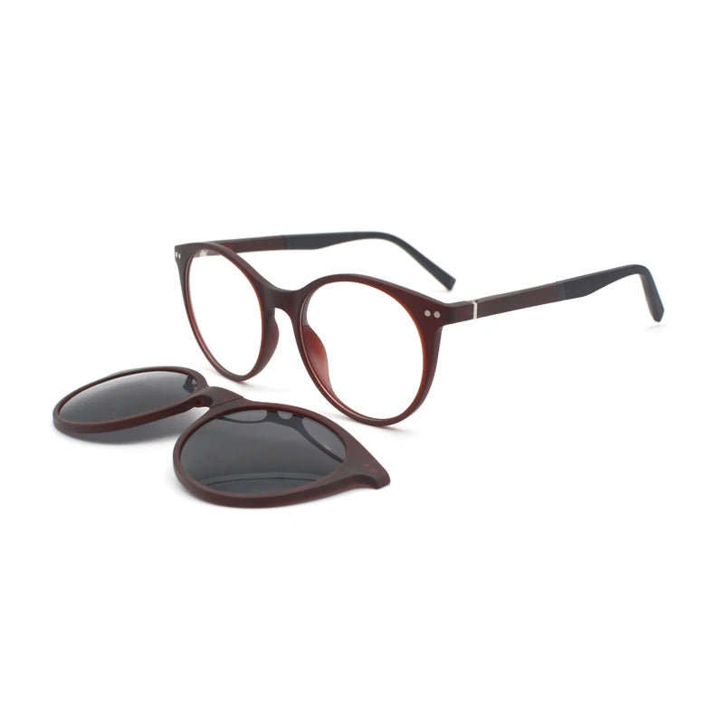 KANDREA 2 IN 1Vintage Round Magnetic Sunglasses Women Fashon Glasses Frame Men Optical Myopia Prescription Eyewear C8012