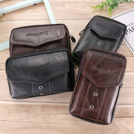 E74B Men Vintage Leather Waist Bag Phone Sport Belt Hip Belt Loop Holster Wallet Carry for Case Purse