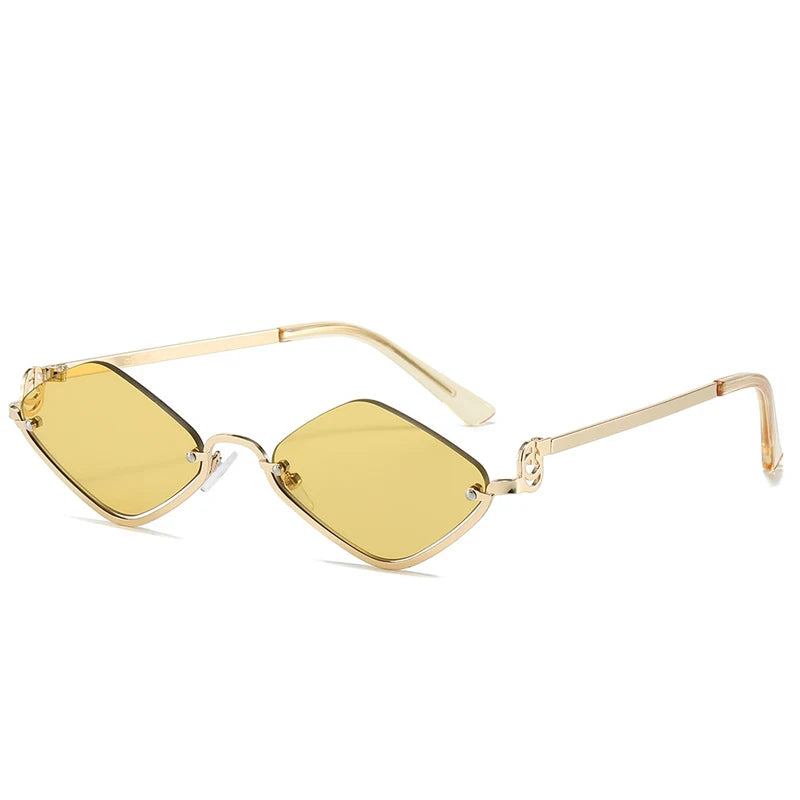 2025 Fashion Small Rhombus Sunglasses Women Luxury Brand Metal Half Frame Sun Glasses Ladies Hipster Sexy Cat Eye Shades Vintage