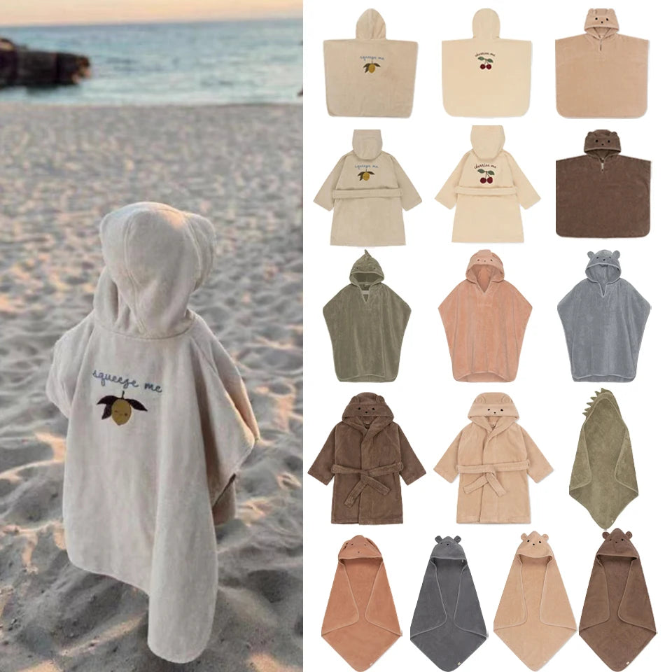 2024 KS Kids Cute Lemon Bathrobe Boys Girl Pajamas Toddler Clothing Children Soft Bath Robe Nightgown Teenager Towels 1-12 Years