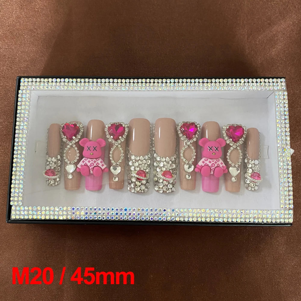2024 New Design Nail Art Y2K Gel Polish Square Acrylic Luxury Glossy Bling Handmade Press On Nails 10 PCS Fingernails