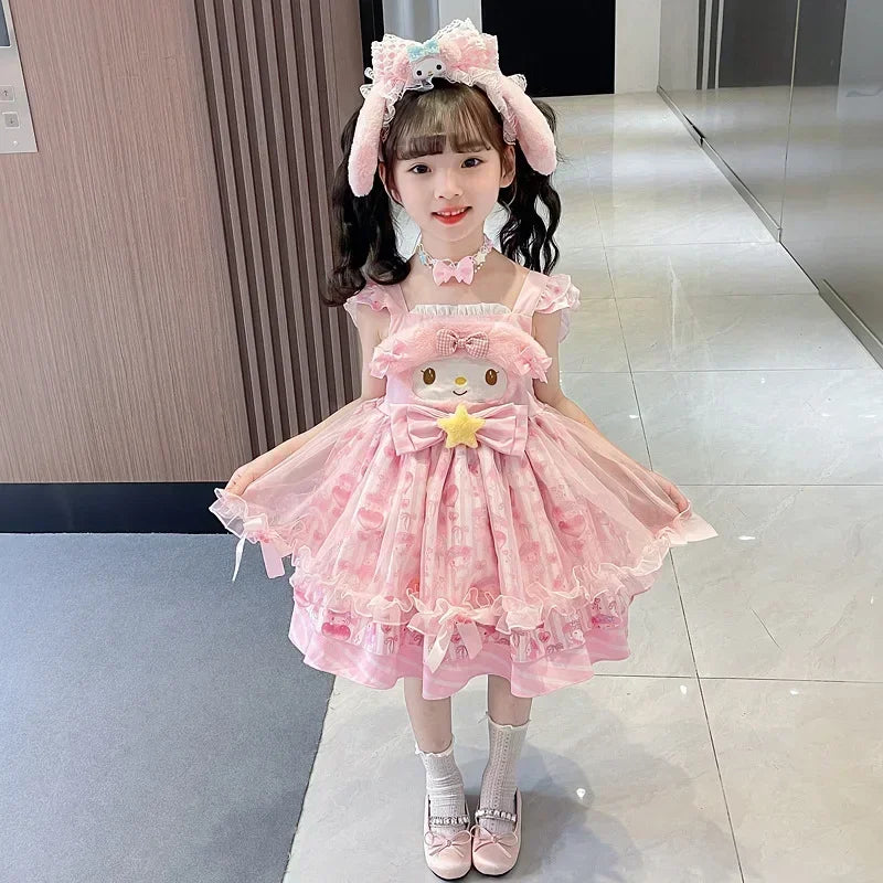Miniso Children Clothing Kawaii Lolita Skirt Girl Outfits Cosplay Child Sets Costume Princess Dress Short Sleeve Kid Clothes