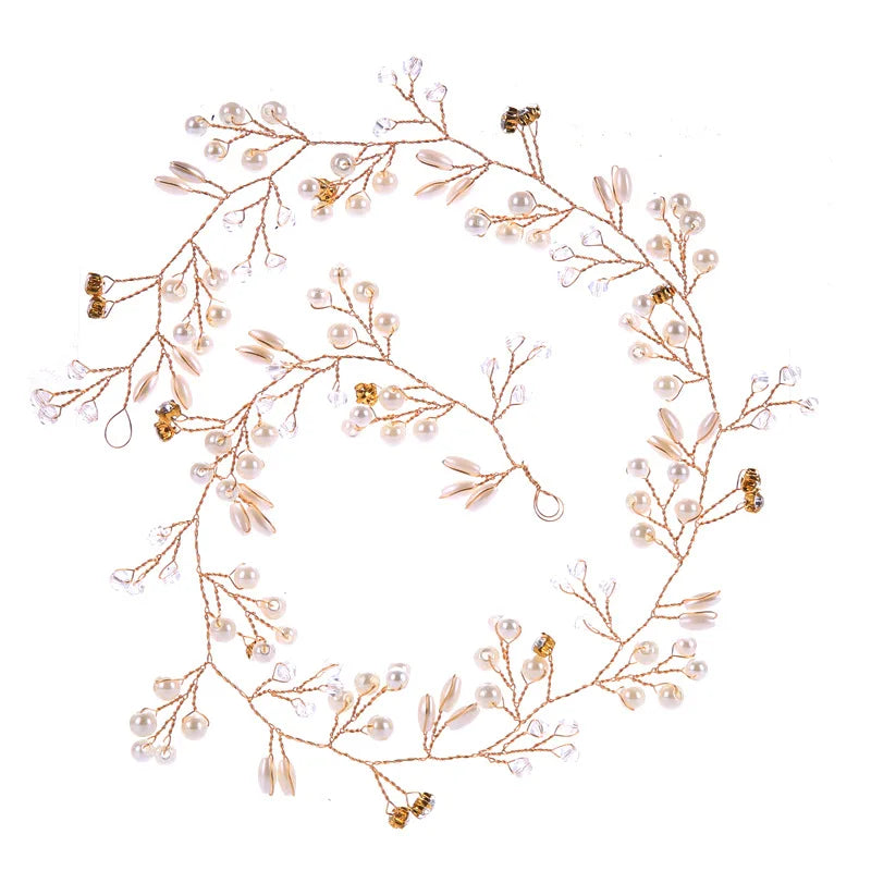 50-150cm Wedding Pearl Headband For Women Bridal Vine Rhinestone Hairband Crown Headpiece Wedding Hair Jewelry Hair Accessories