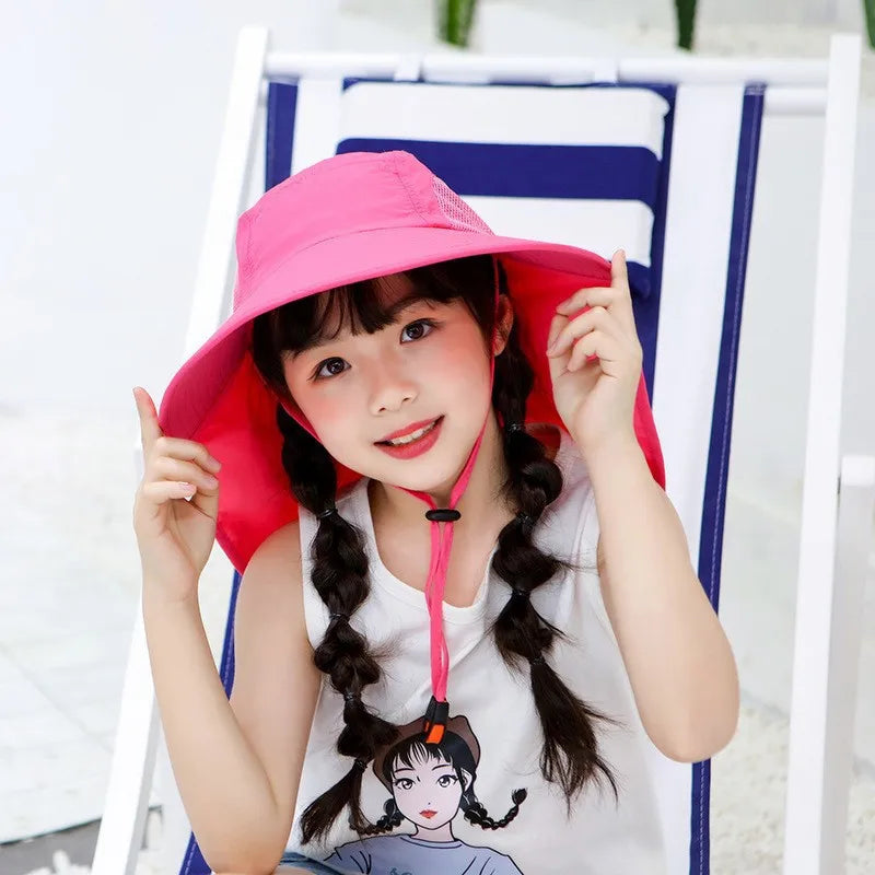 Ready to Ship Kids Sun Hat UV Protection Sunhat 5 Colors Adjustable Water Flap Baby Girl Summer Hats UPF 50+ Beach Hat