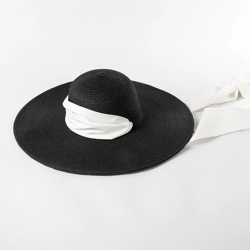 Straw Hat Ladies 12.5cm Wide Brim Beach Hat Outdoor Holiday SunHat