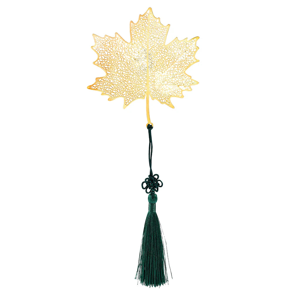 Golden Sycamore Leaves Tassels Hollow Out Bookmark Stainless Steel Page Marker Supplies Stationery Bookmark for Teachers Student