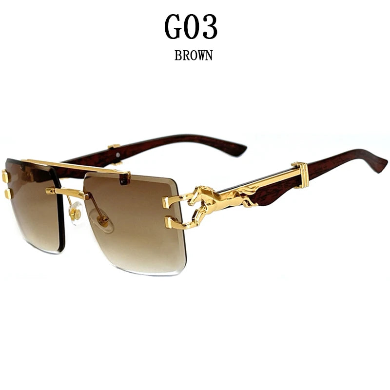 New In Sunglasses For Men Wooden Rimless Sunglasses Women  Vintage Square Fashion Glasses Luxe Gafas De Sol Hombre Zonnebril Sun