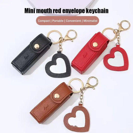 Portable Lipstick Organizer Keychain With Mirror, Glitter Lipstick Bags PU Mini Lip Gloss Bag Lipstick Holder For Women Gir E2J1