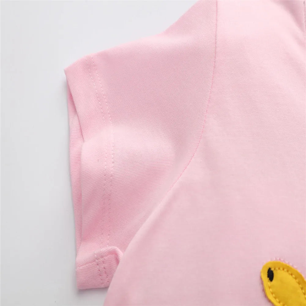 Jumping Meters 2-7T  Animals Embroidery Girls Tees Cotton Summer Toddler Clothes Kids Tops Short Sleeve Baby Children's Tshirts