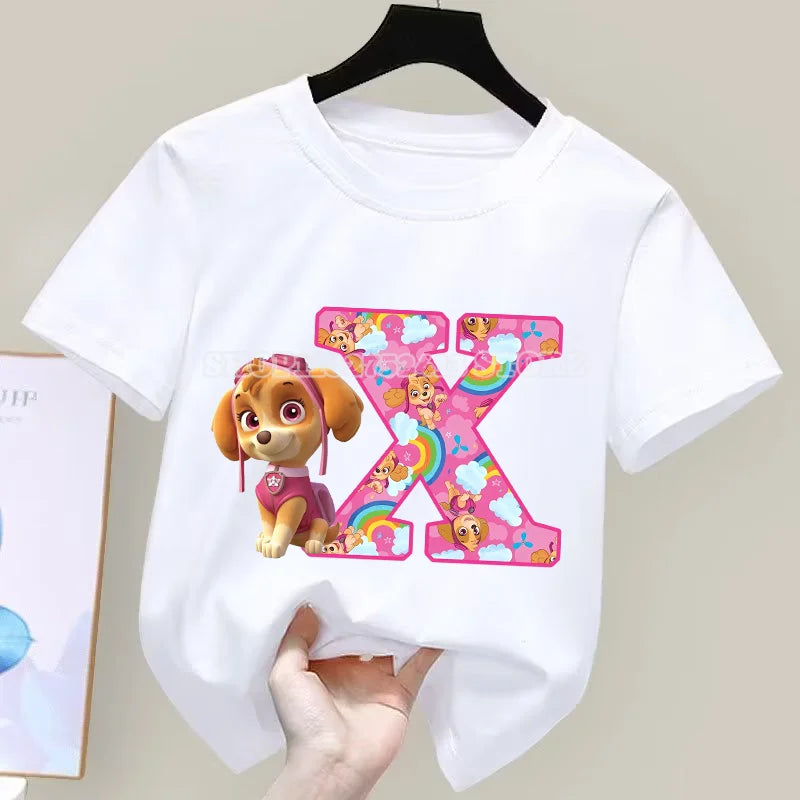 تي شيرت Paw Patrol صيفي للأولاد والبنات قمصان ماصة لطيفة برسومات كرتونية تشيس سكاي بيضاء ملابس بسيطة أساسية متعددة الاستخدامات هدية 
