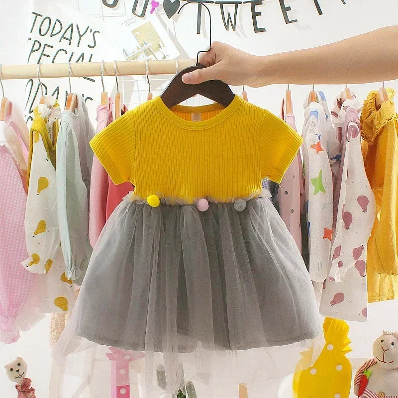 2023 Summer Baby Girl Clothing Newborn Infant Girls Dress Patchwork Mesh Princess Dress Toddler Kids Birthday Party Clothes