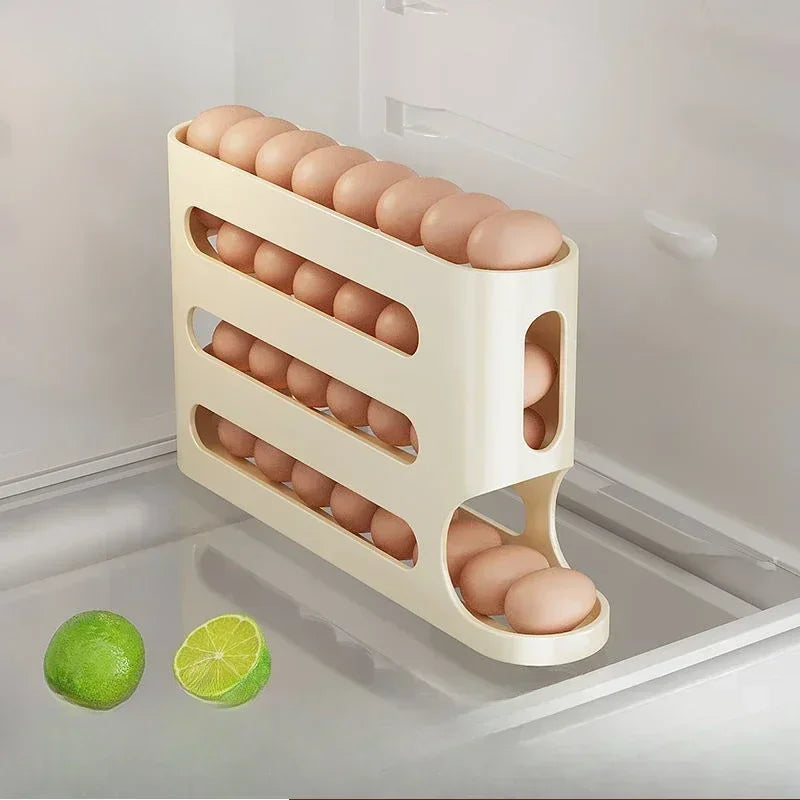 4-lagiger automatischer Eierhalter zum Rollen, Kühlschrank-Eieraufbewahrungsbox, Behälter, Küchenkühlschrank, Eierspender, Kühlschrank-Organizer 