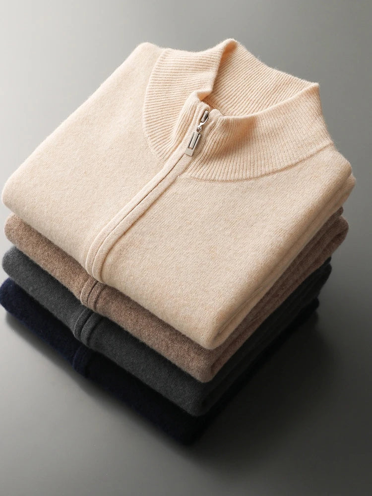 New Men's Zipper Wool Cardigan Waistcoat Autumn Winter Cashmere Sweater Sleeveless Knitwear 100% Merino Wool Vest Tops Clothing